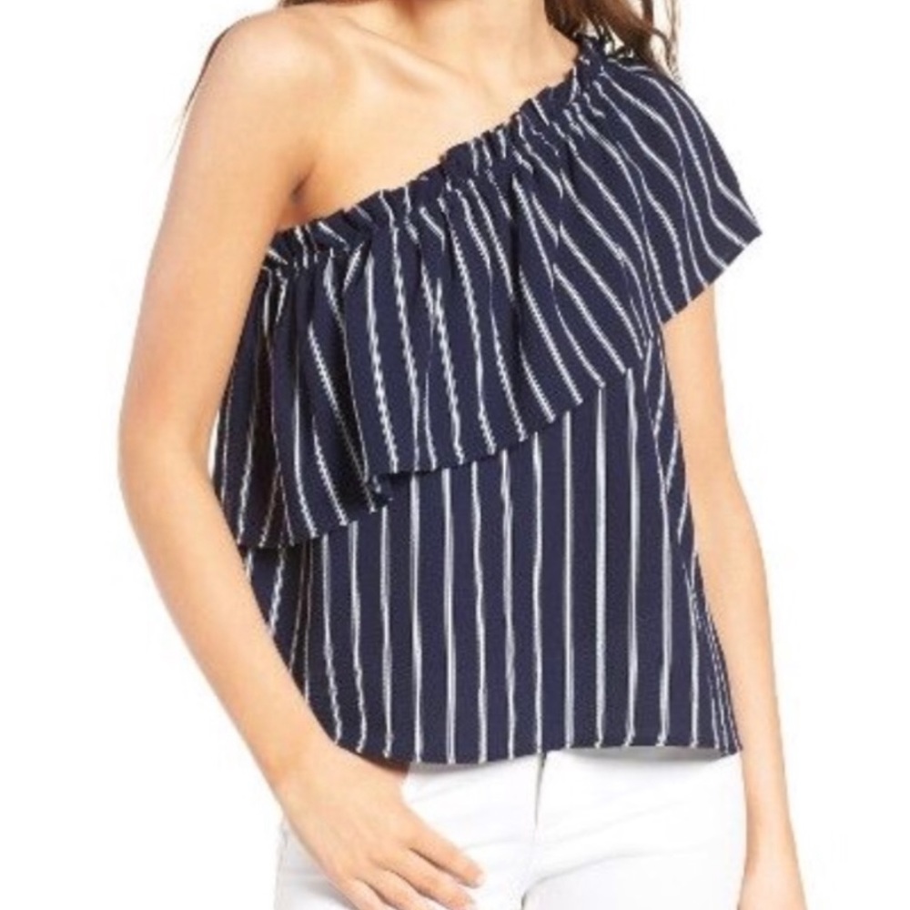 Nordstrom’s BP navy striped one shoulder top XS